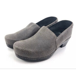 Dansko snakeskin print leather slip on clogs size 6.5/7